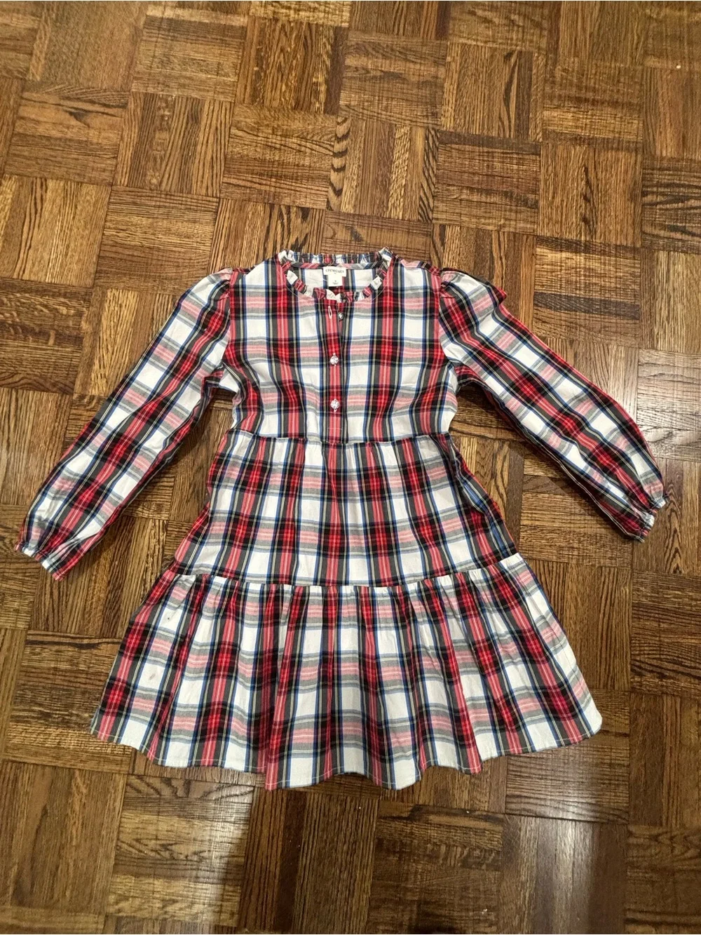 Crewcuts Girls Red Plaid Tiered Long-Sleeve Dress